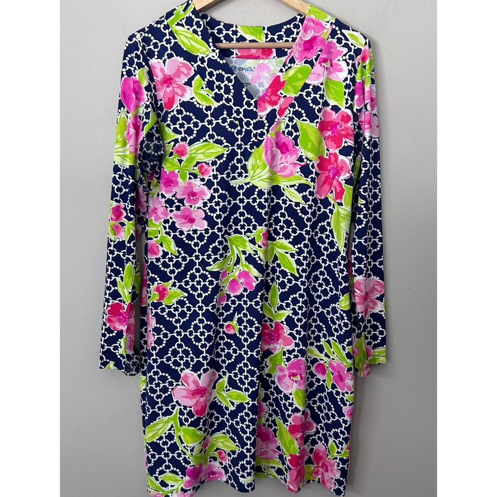 IBKUL Dress Womens L Navy Pink Floral UPF 50 Golf Tennis Long Sleeve Sun Coastal
